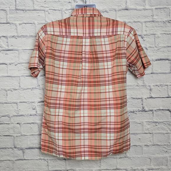 Eddie Bauer Shirt Mens Size Medium Short Sleeve Button Down Peach color Plaid - Picture 2 of 16